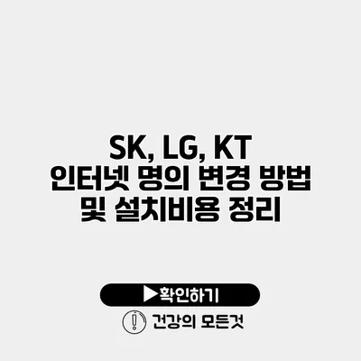 SK, LG, KT 인터넷 명의 변경 방법 및 설치비용 정리