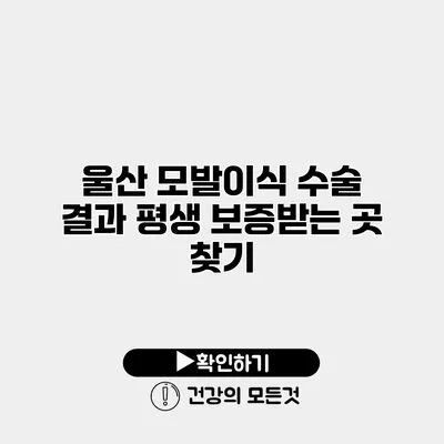 울산 모발이식 수술 결과 평생 보증받는 곳 찾기