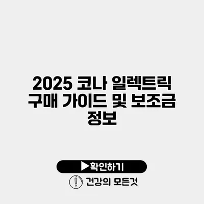 2025 코나 일렉트릭 구매 가이드 및 보조금 정보